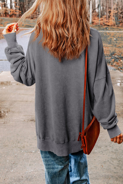 Khaki Drop Shoulder Ribbed Trim Oversized Sweatshirt