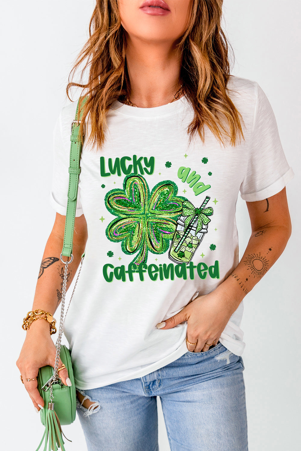 St. Patrick’s Lucky & Caffeinated Clover Graphic Tee