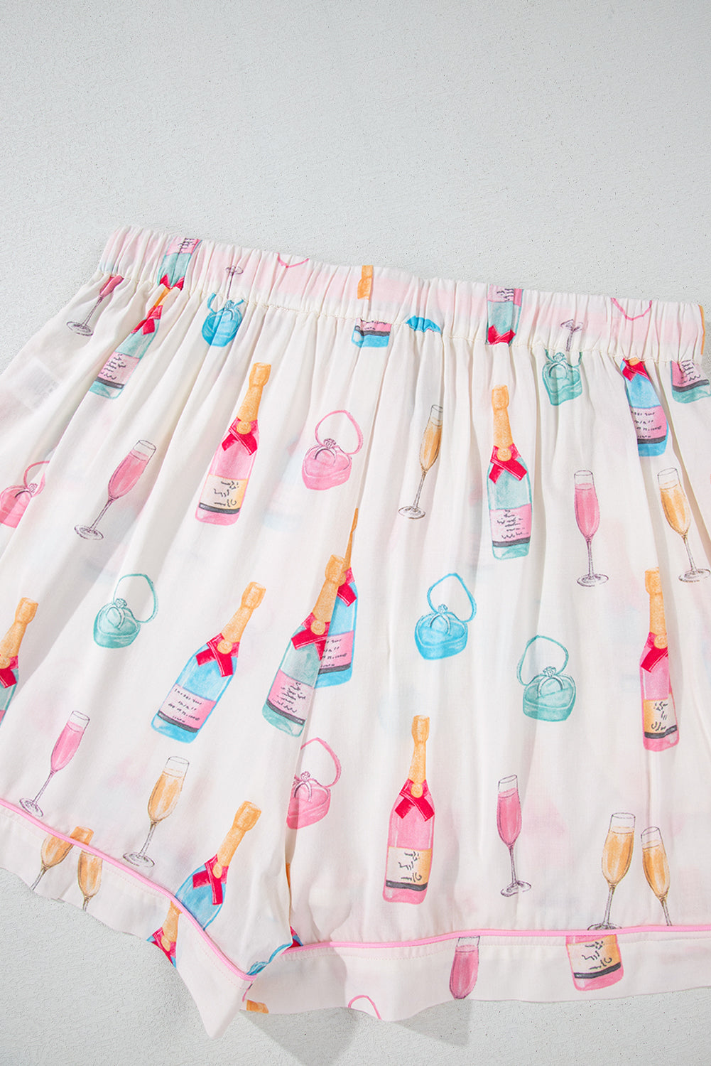 Valentine’s Day White Plus Size Wine Print Bow Pajama Set