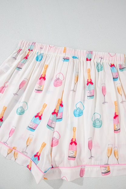Valentine’s Day White Plus Size Wine Print Bow Pajama Set
