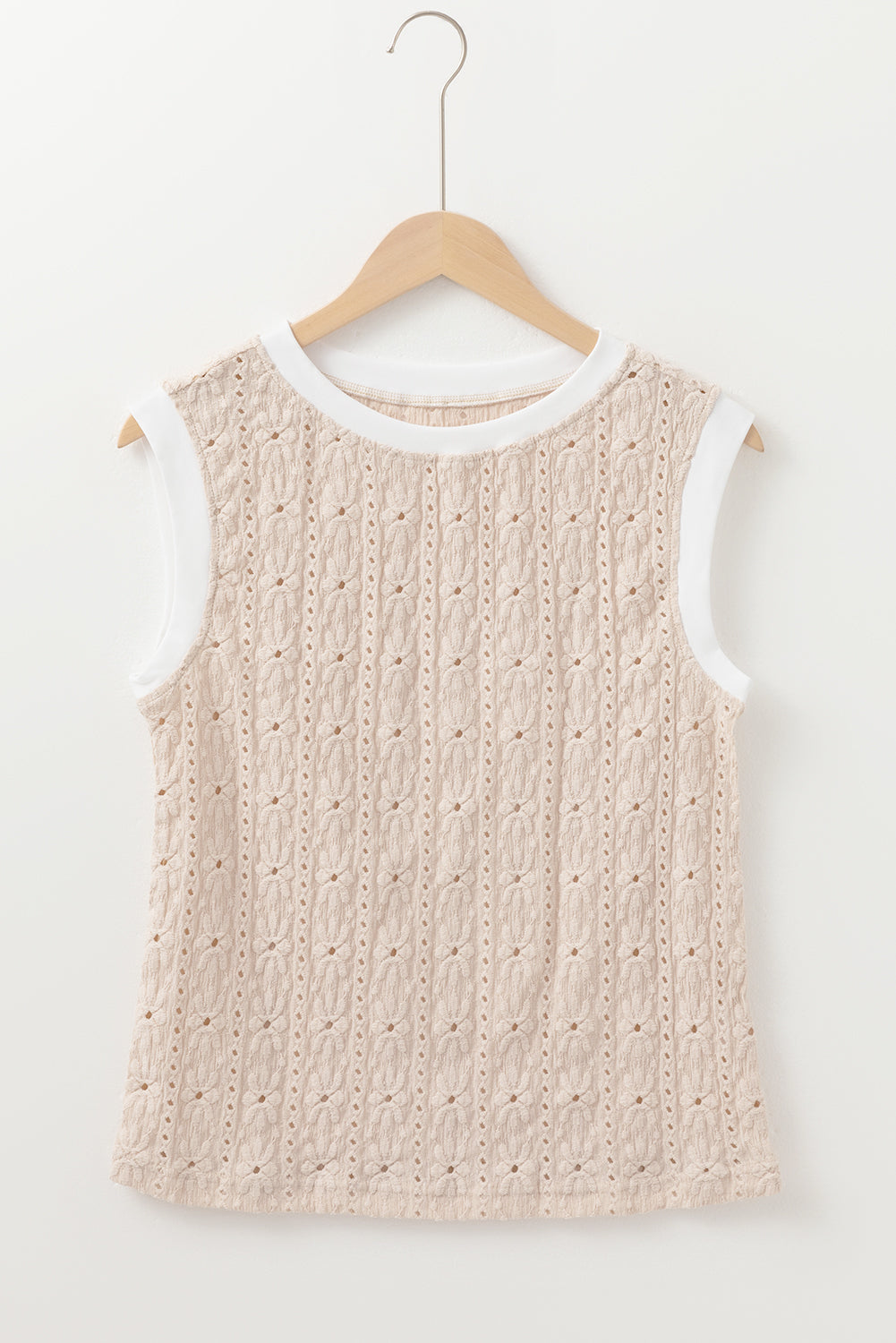 Oatmeal Floral Eyelet Embroidered Sleeveless Top
