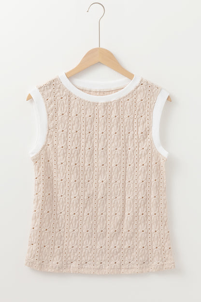 Oatmeal Floral Eyelet Embroidered Sleeveless Top