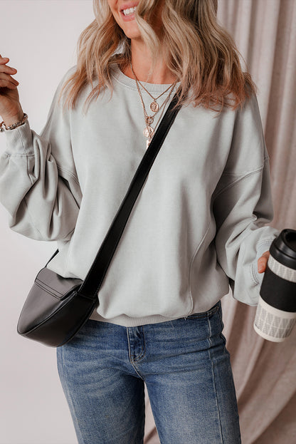 Orchid Petal Exposed Seam Batwing Sleeve Drop Shoulder Sweatshirt