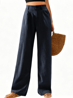 Womens High Waisted Wide Leg Cotton Casual Pants