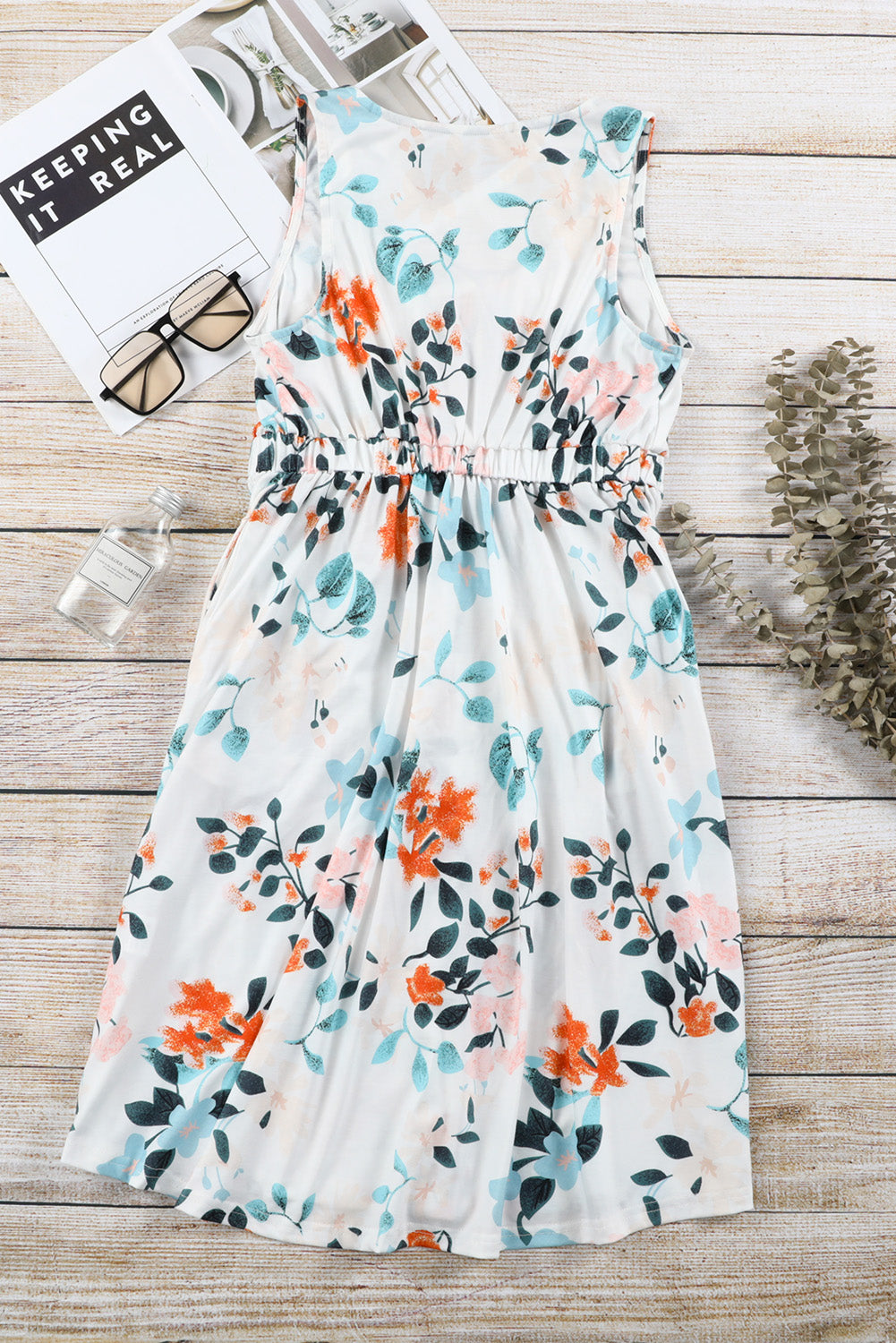 Easter Floral Sleeveless Button Front High Waist Mini Dress