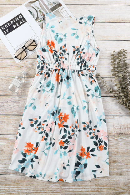 Easter Floral Sleeveless Button Front High Waist Mini Dress