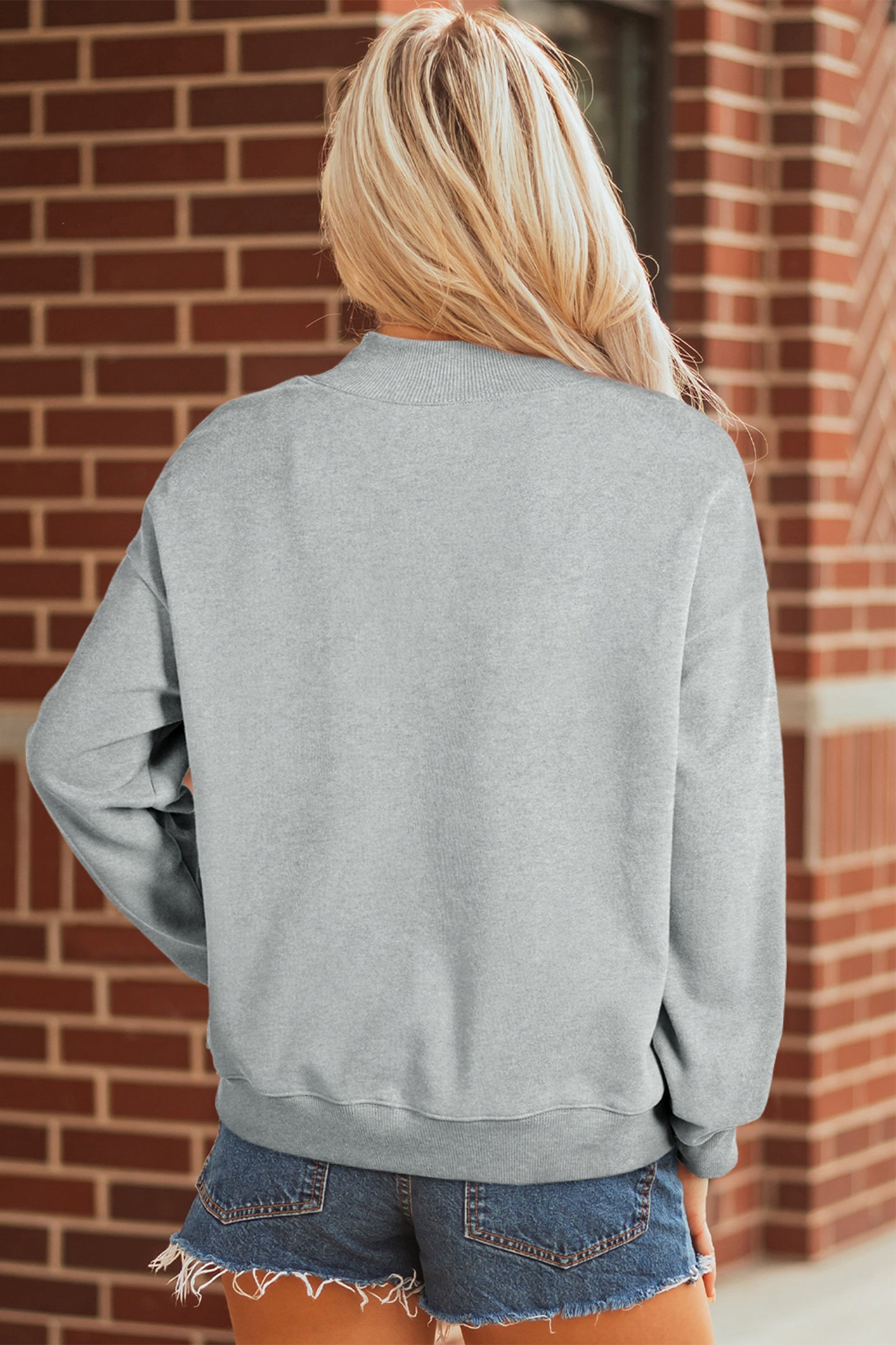 Oversized Mock Neck Sweatshirt Drop Shoulder Pullover