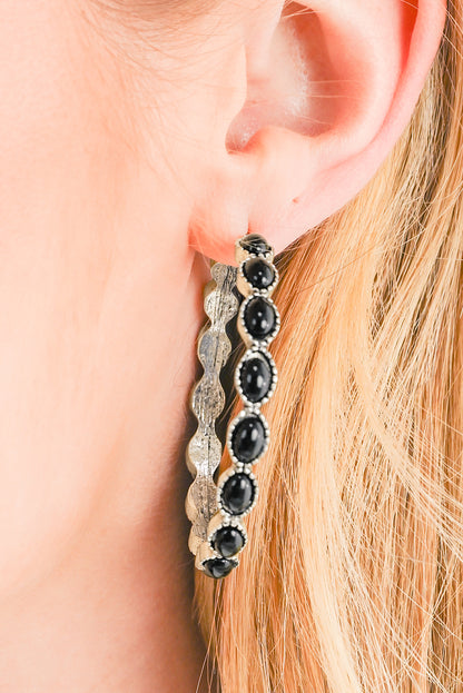 Sky Blue Gem Inlay Retro C-shape Earrings