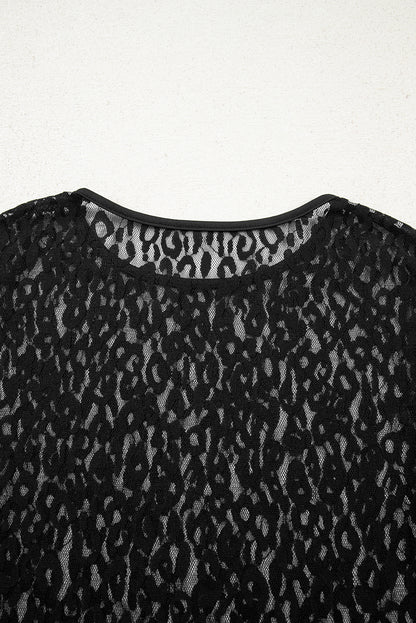 Leopard Mesh Long Sleeve Top Sheer Sexy Shirt Women