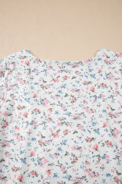 Floral Square Neck Fitted Top Long Sleeve Coquette Shirt