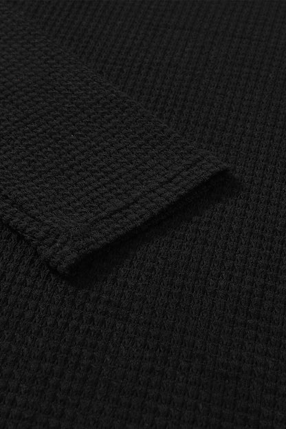 Black Waffle Knit Oversized Top with Side Slits