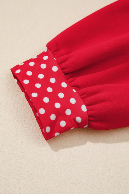 Polka Dot Trim Plus Size Crew Neck Tunic Sweatshirt