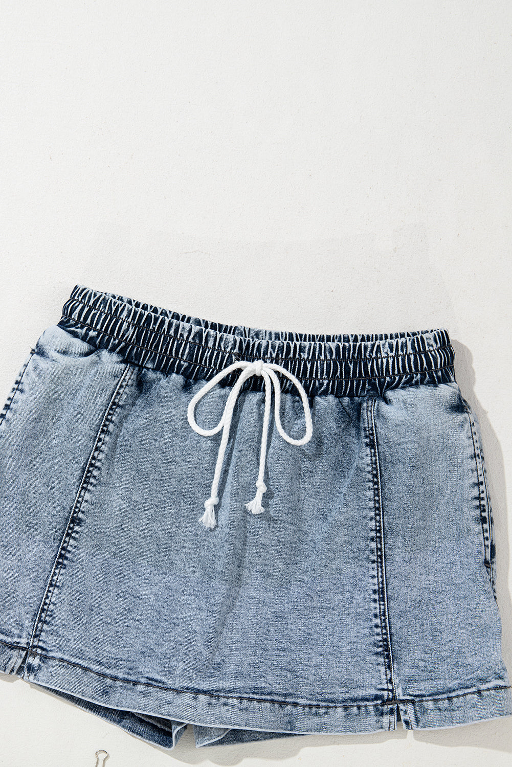 Dusk Blue Denim Skort Elastic Waist Drawstring Shorts