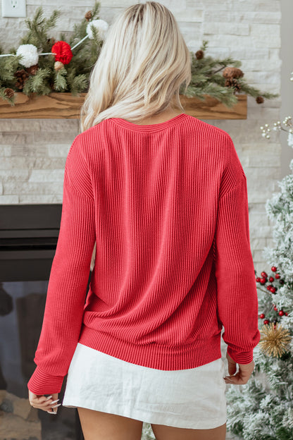 Corduroy MERRY Letter Christmas Pullover Sweatshirt