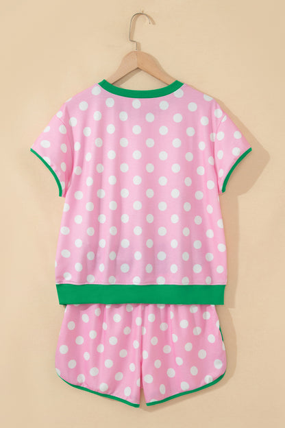 Polka Dot Lounge Set Contrast Trim Tee and Shorts
