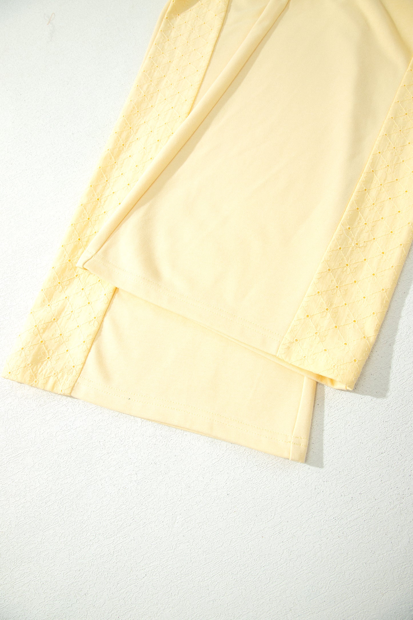 Yellow Cream Eyelet Embroidered Lace Patchwork Cropped Pullover Drawstring Pants Set