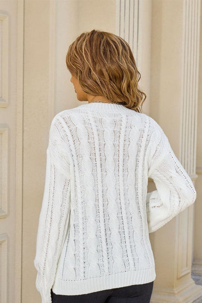 Cable Knit Pullover Sweater – Loose Fit Chunky Fall Knit