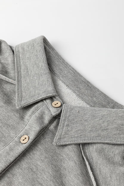 Black Waffle Knit Button Down Shacket Oversized Long Sleeve Top