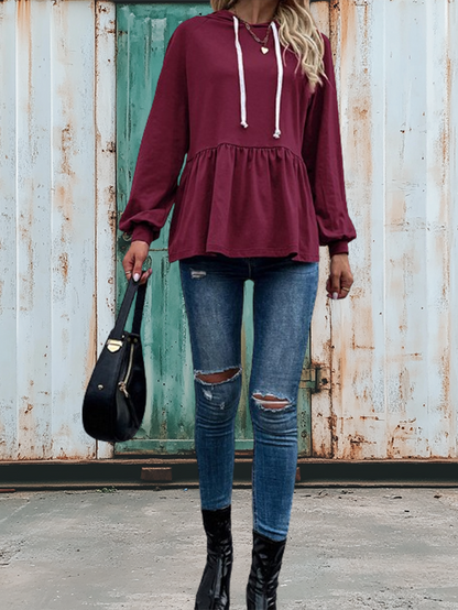 Drawstring Long Sleeve Sweatshirt Pullover