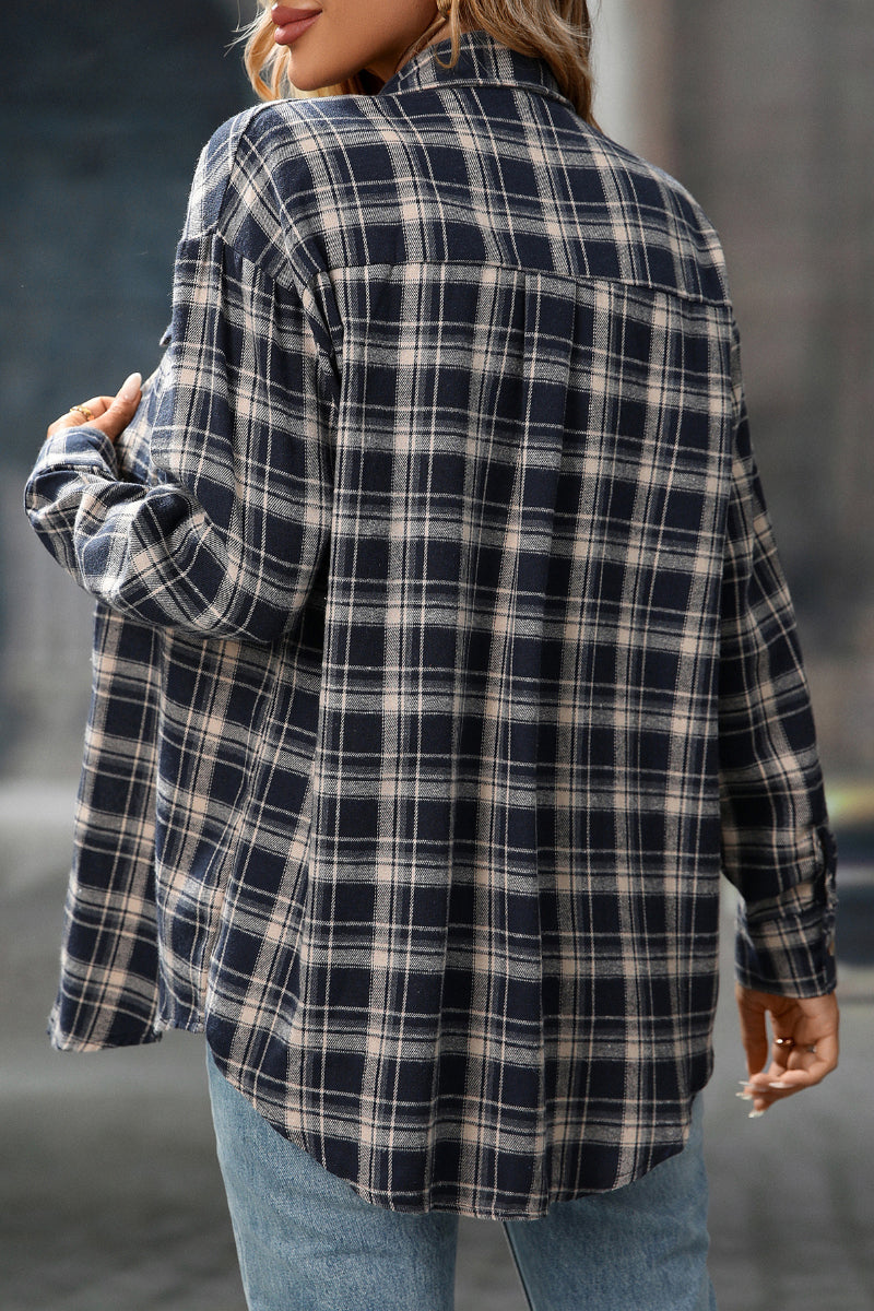 Plaid Long Sleeve Button Down Shirt with Chest Pockets
