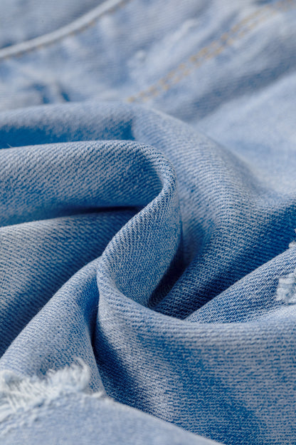 Sail Blue High-Waist Distressed Raw Hem Denim Shorts