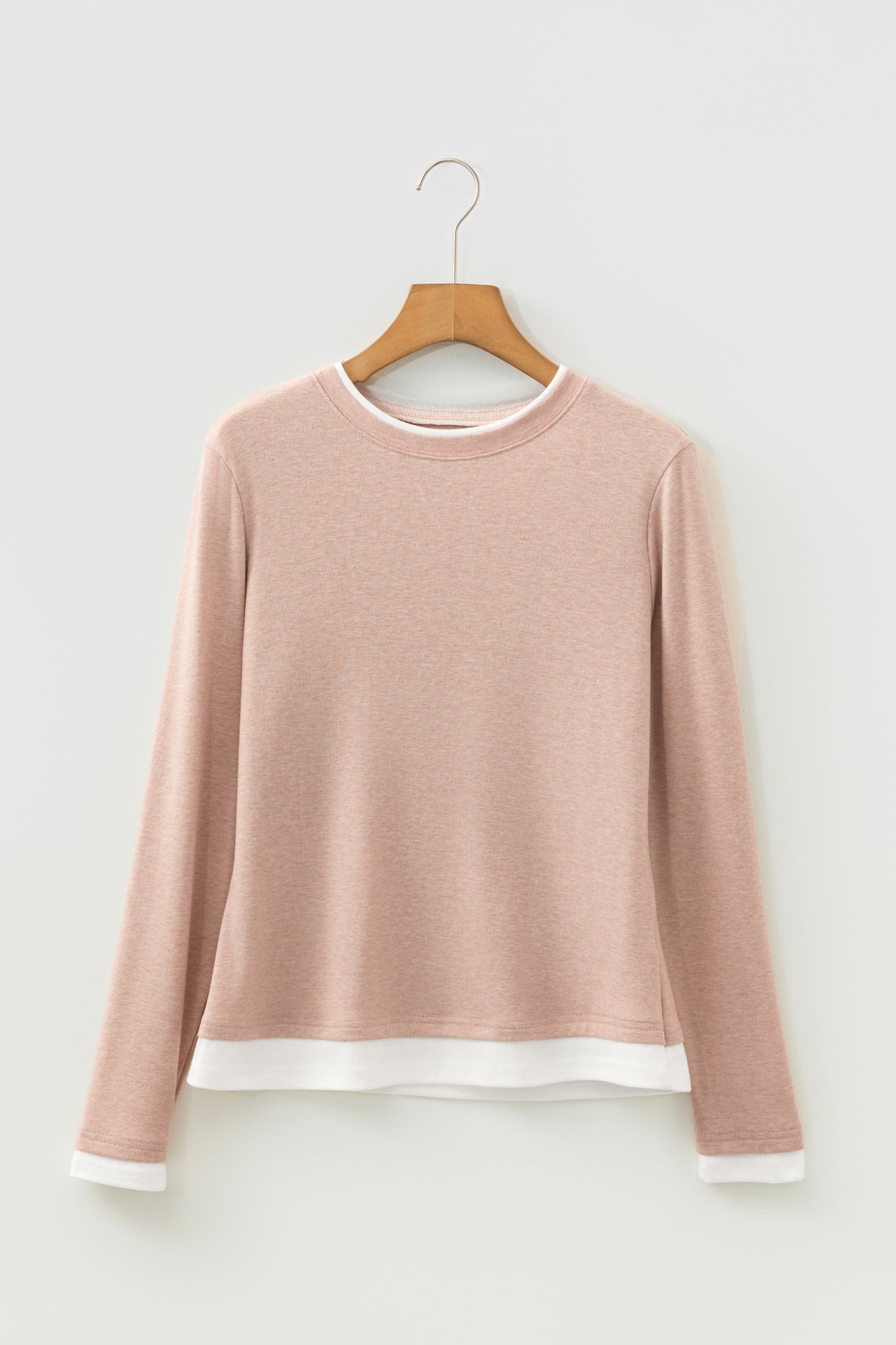 Smoke Gray Color Block False Two Piece Long Sleeve Top