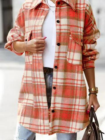 Plaid Long Sleeve Shacket with Flap Pockets