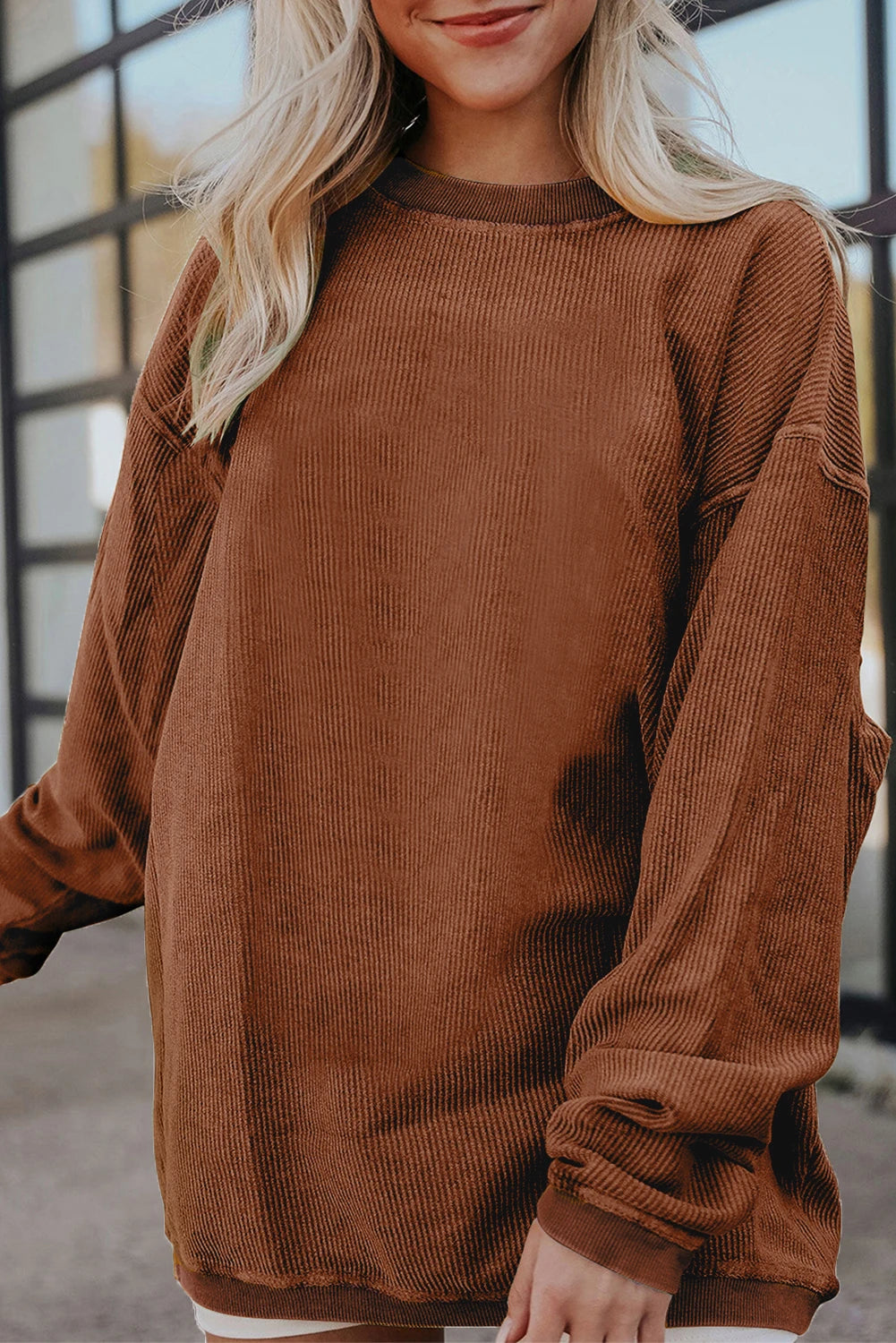 Vintage Washed Corduroy Oversized Rib Knit Sweatshirt