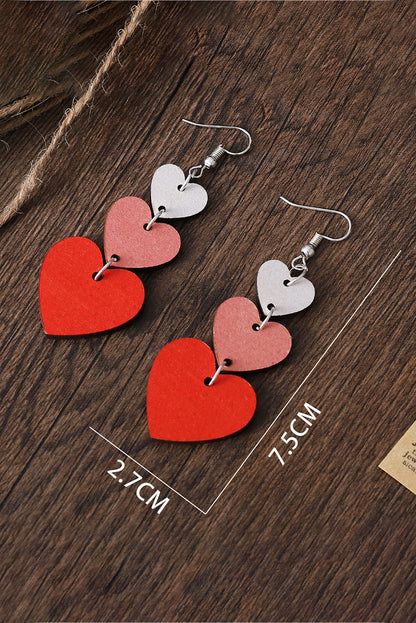 Red Valentines Day Heart Shape Tiered Dangle Earring