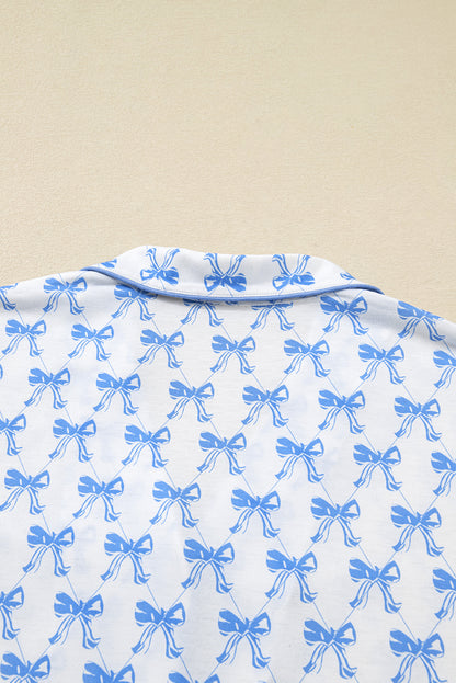 Soft Bow Print Long Sleeve Pajama Set with Pants