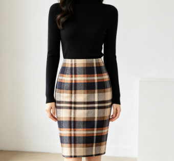 Women's Plaid High Waisted Midi Pencil Skirt Fall Winter