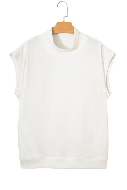 High Neck Cap Sleeve Loose Casual Top