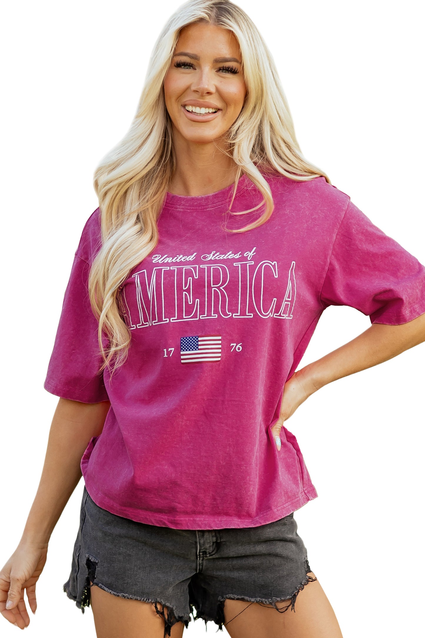 America 1776 Graphic Tee Mineral Wash Flag Day Shirt