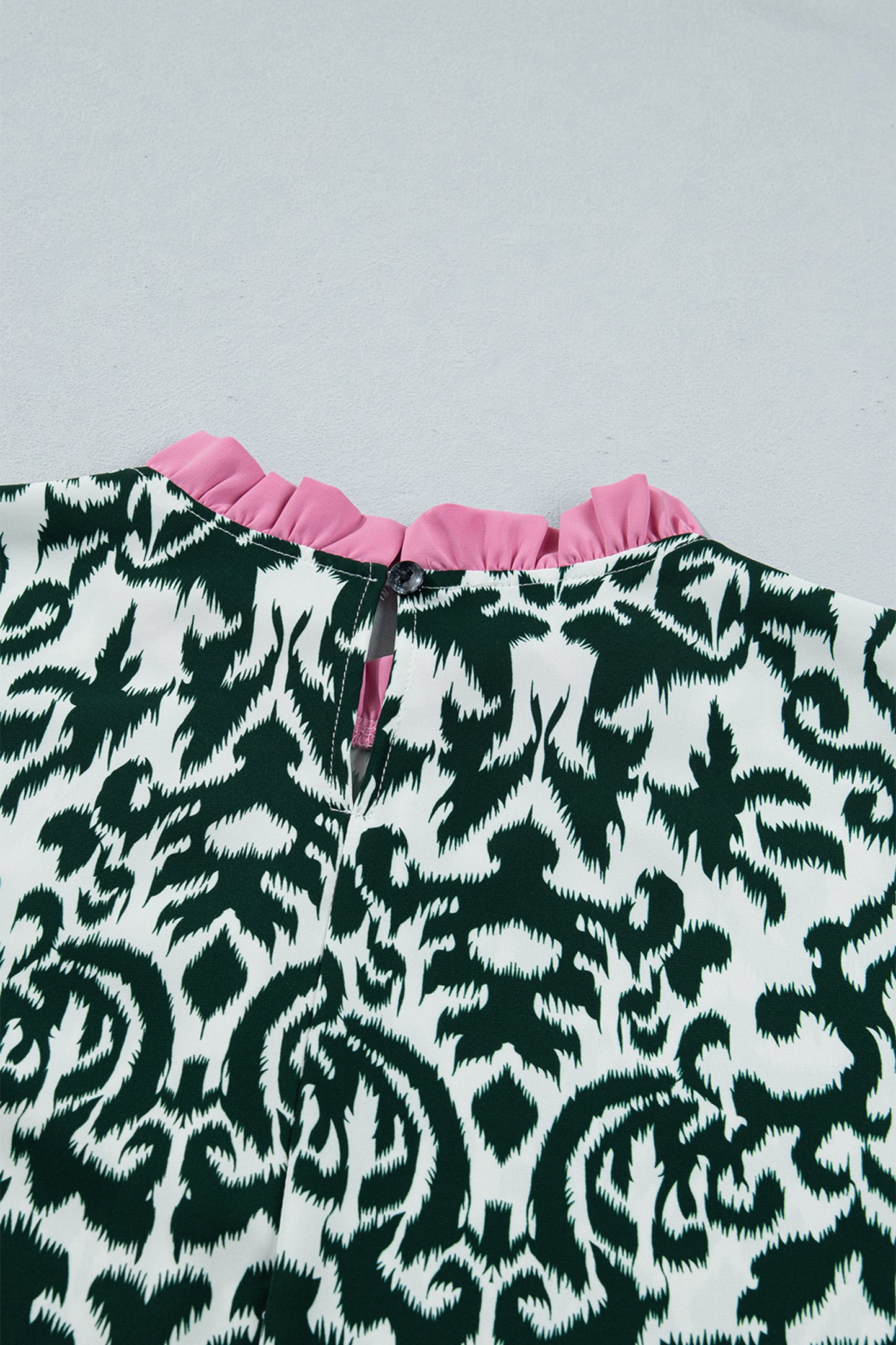 Damask Print Ruffle Trim Half Sleeve Casual Blouse