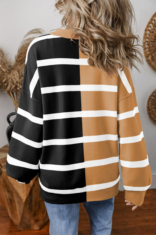 Neutral Colorblock Knit Sweater – Oversized Fit Pullover