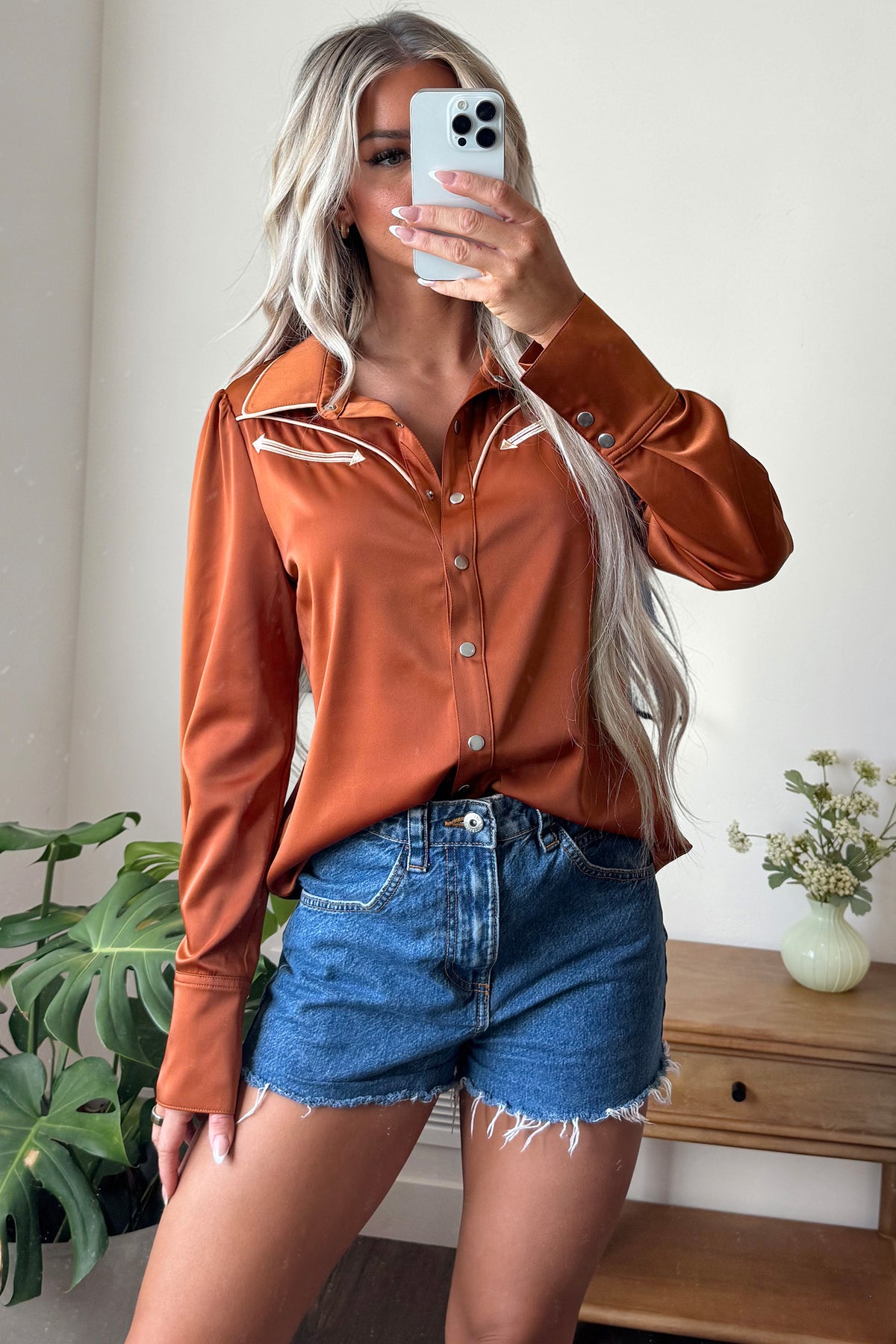 Western Satin Yoke Snap Button Long Sleeve Shirt