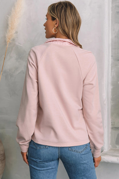 Pale Chestnut Textured Quarter Zip Raglan Sleeve Sweatshirt