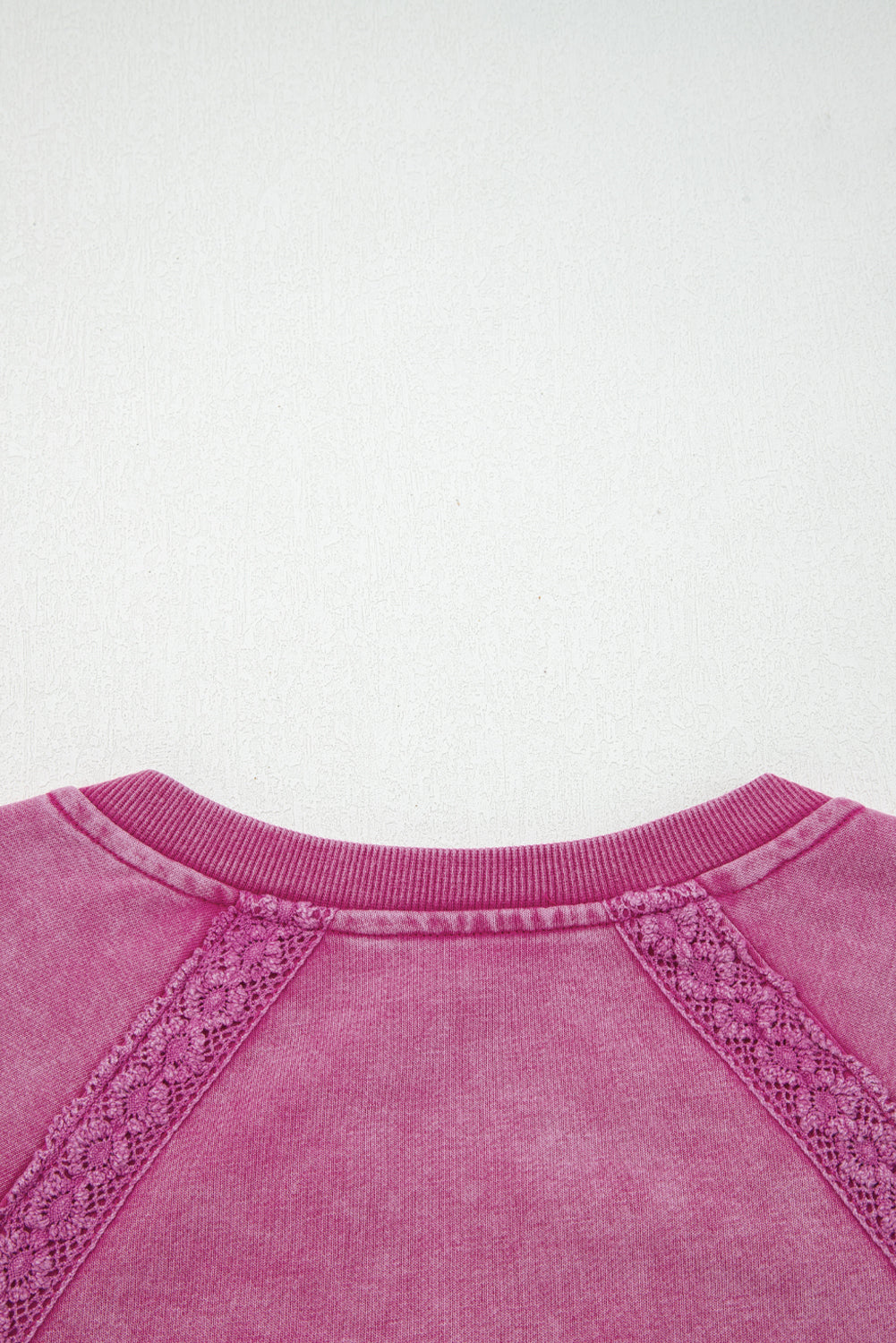 Lace Patchwork Notched Neck Mineral Wash Sweatshirt