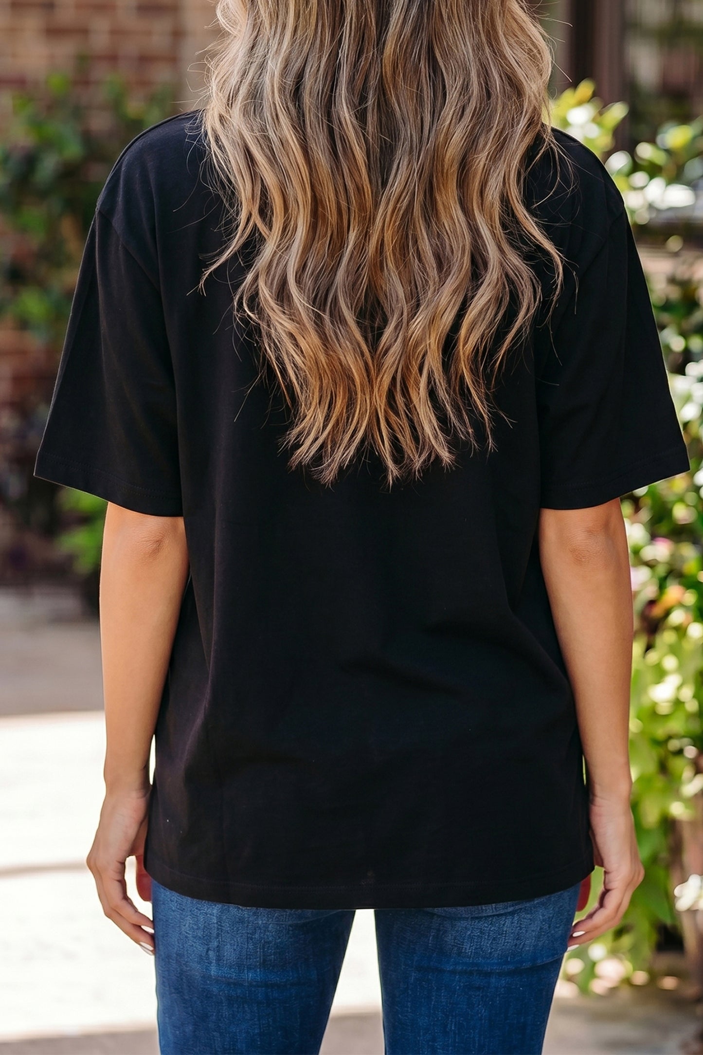 Dark Blue Oversized Mock Neck Tee Casual Relaxed Top