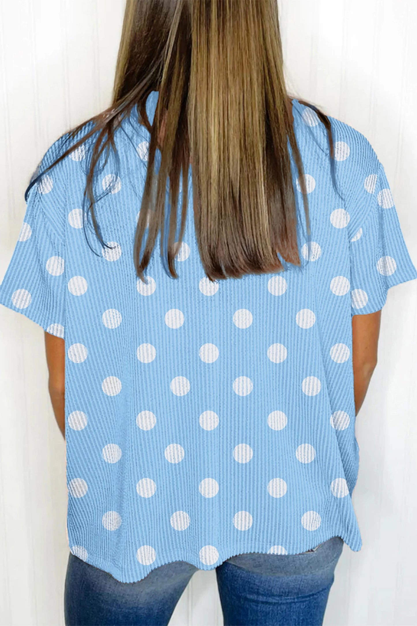 Polka Dot Oversized T Shirt Ribbed Casual Loose Top