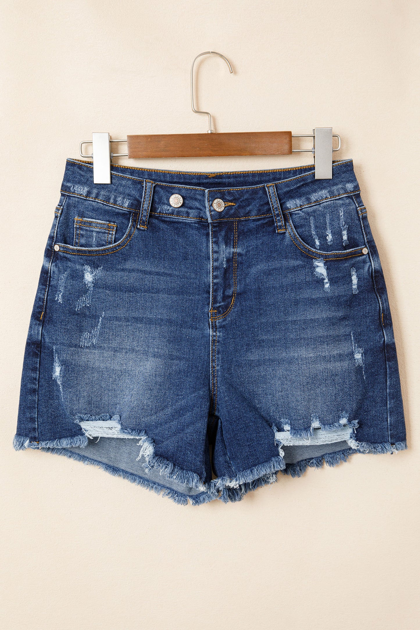 Sail Blue High-Waist Distressed Raw Hem Denim Shorts