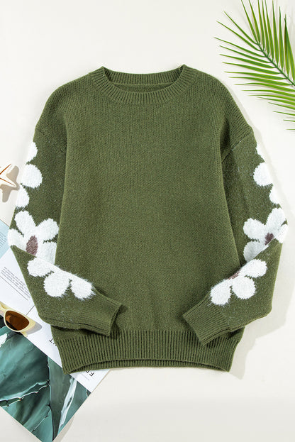 Jet Stream Flower Sleeve Drop Shoulder Sweater