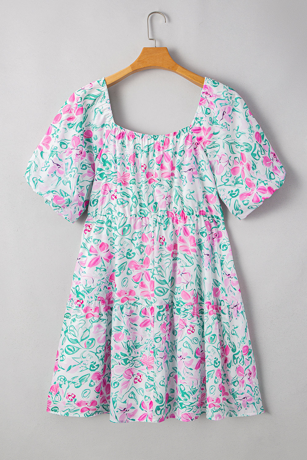 Easter Floral Square Neck Plus Size Mini Dress