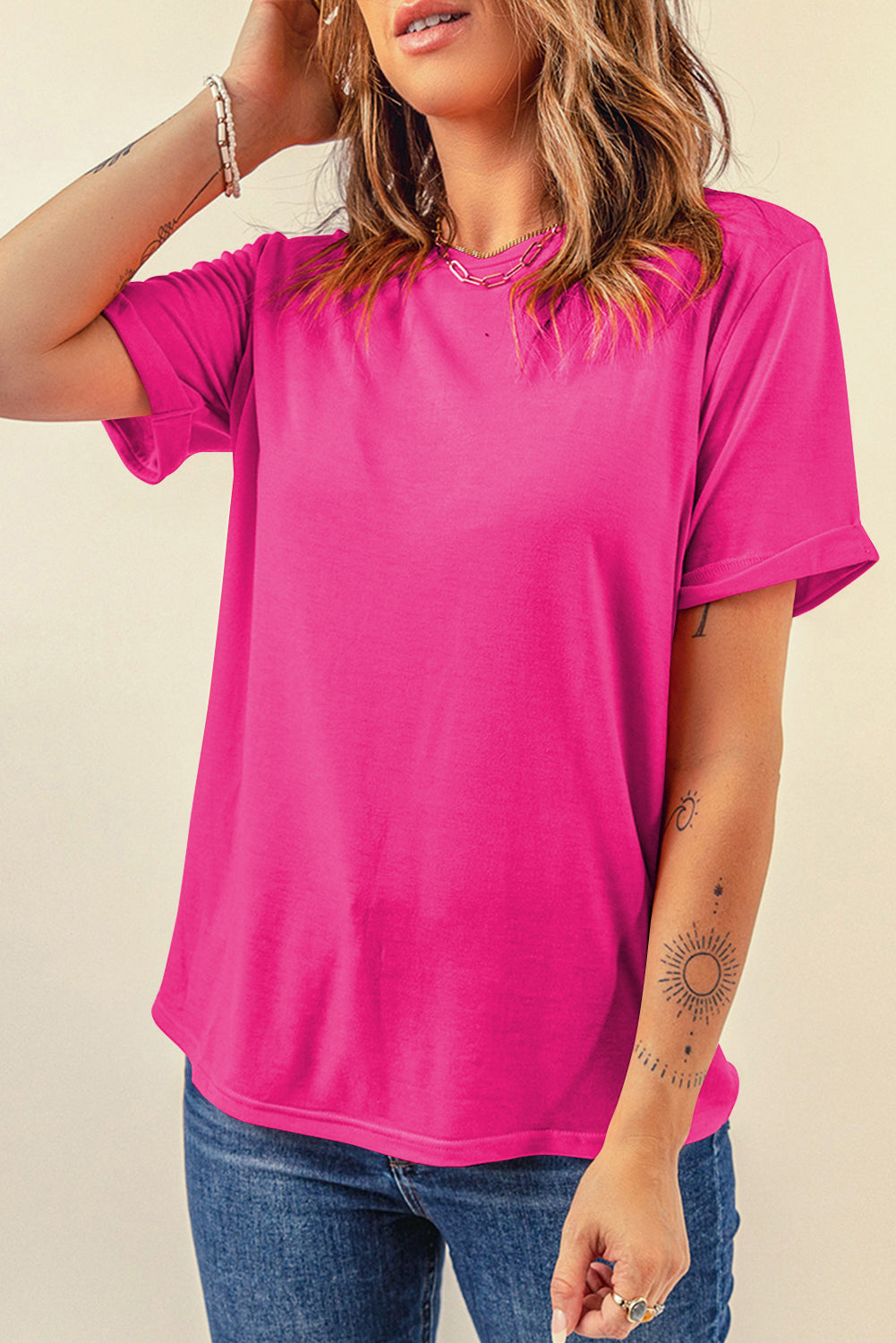White Casual Crew Neck Short Sleeve Basic Tee