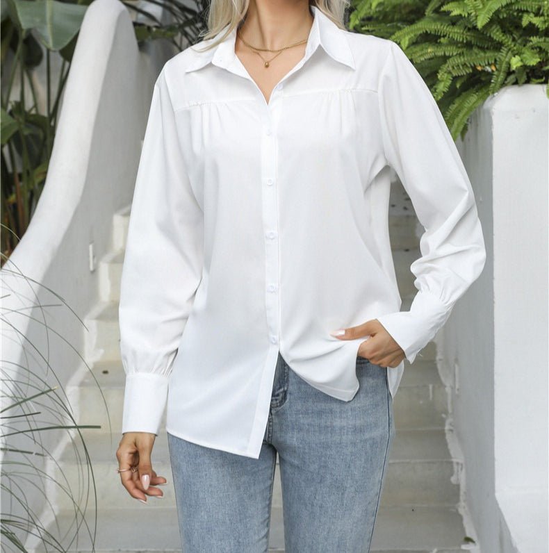 Women's Relaxed Puff Sleeve Button Down Shirt Blouse