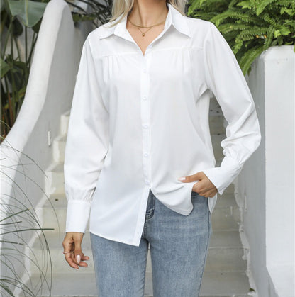 Women's Relaxed Puff Sleeve Button Down Shirt Blouse