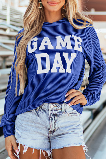 Dark Grey Corded Game Day Graphic Long Sleeve Top