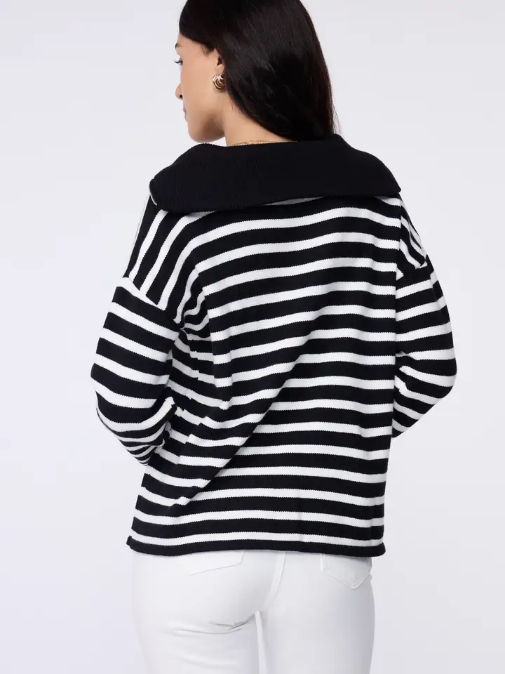 Striped Quarter Zip Pullover Sweater Casual Loose Fit