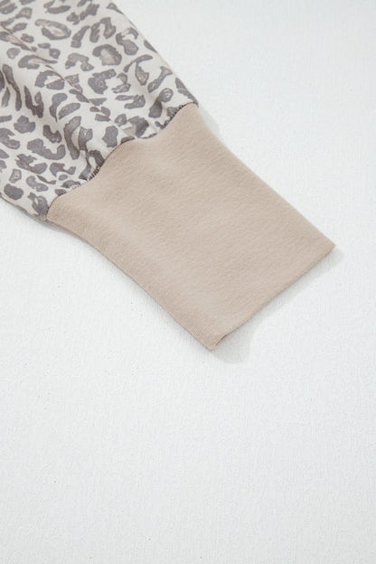 Leopard Print Long Sleeve Crew Neck Casual Sweatshirt