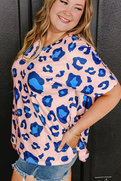 Rose Leopard Print V Neck Plus Size Tee